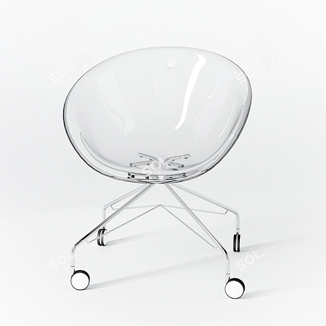 Transparent Poly-carbonate Chair with Chrome Steel Base and Wheels 3D model image 1