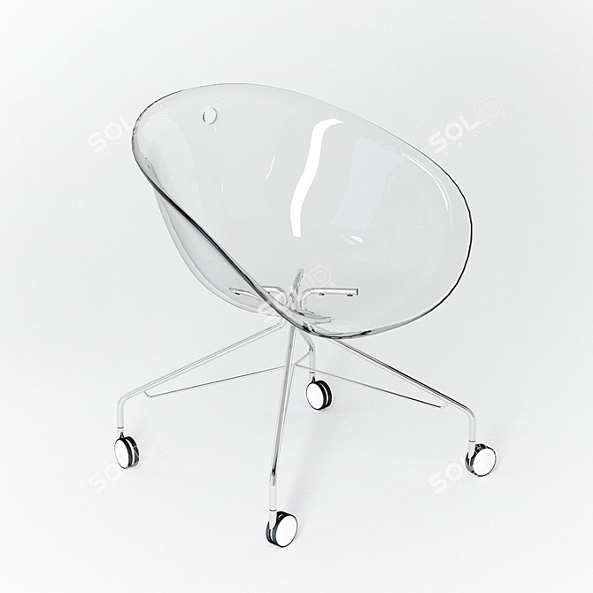 Transparent Poly-carbonate Chair with Chrome Steel Base and Wheels 3D model image 2
