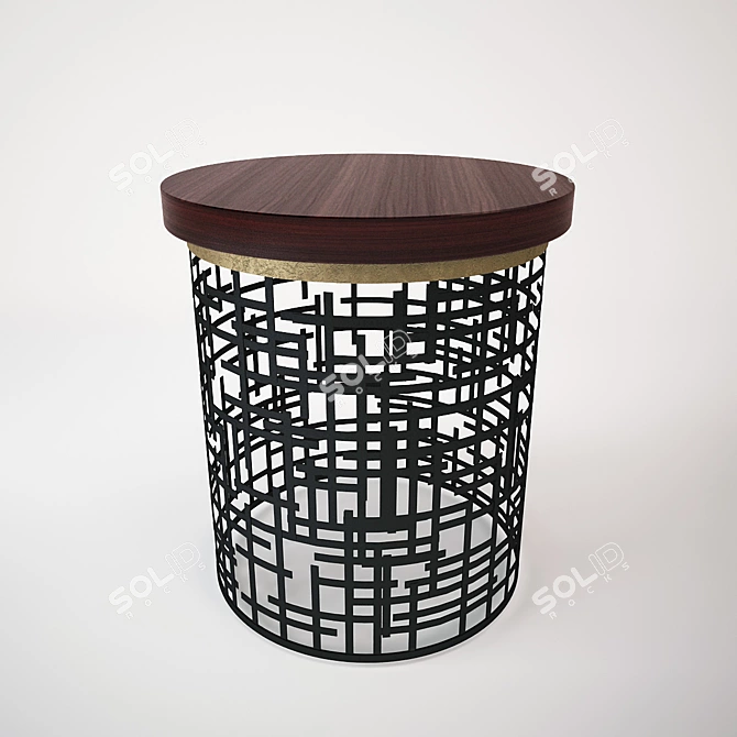 Mondrian-inspired Iron and Wood Side Table 3D model image 1