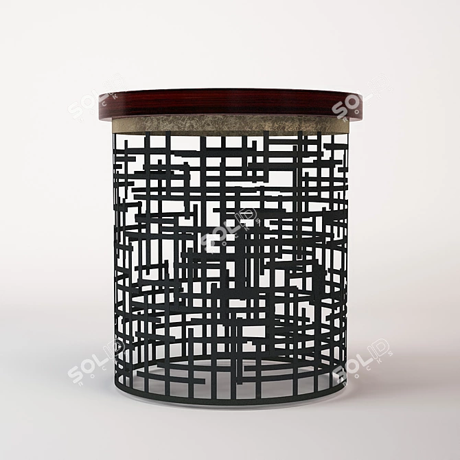 Mondrian-inspired Iron and Wood Side Table 3D model image 2