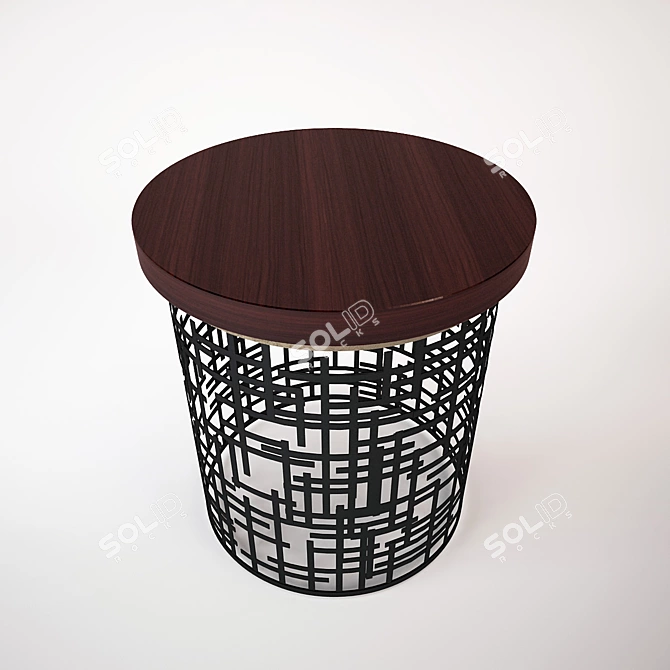 Mondrian-inspired Iron and Wood Side Table 3D model image 3