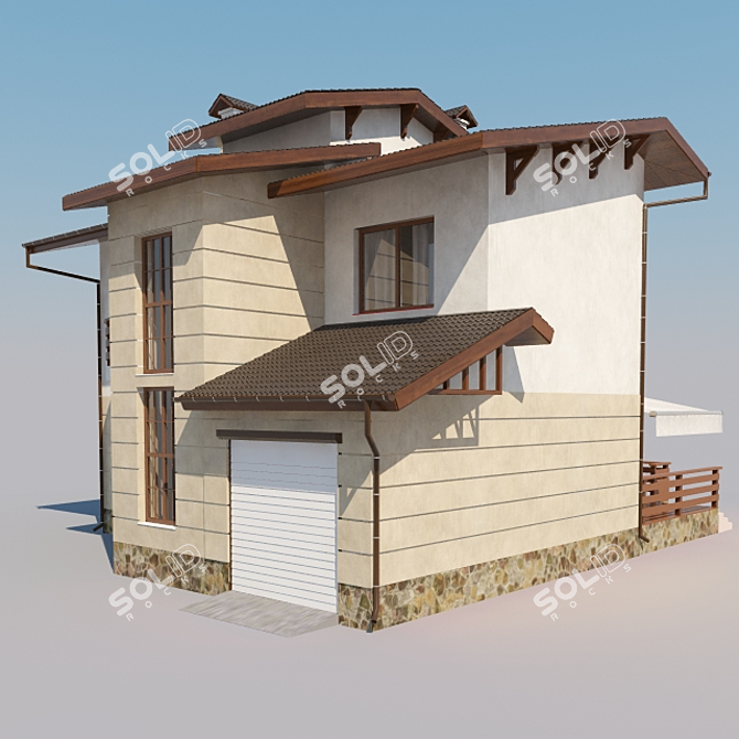 Modern Two-Storey House with Terrace and Garage 3D model image 2