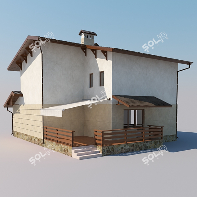 Modern Two-Storey House with Terrace and Garage 3D model image 3