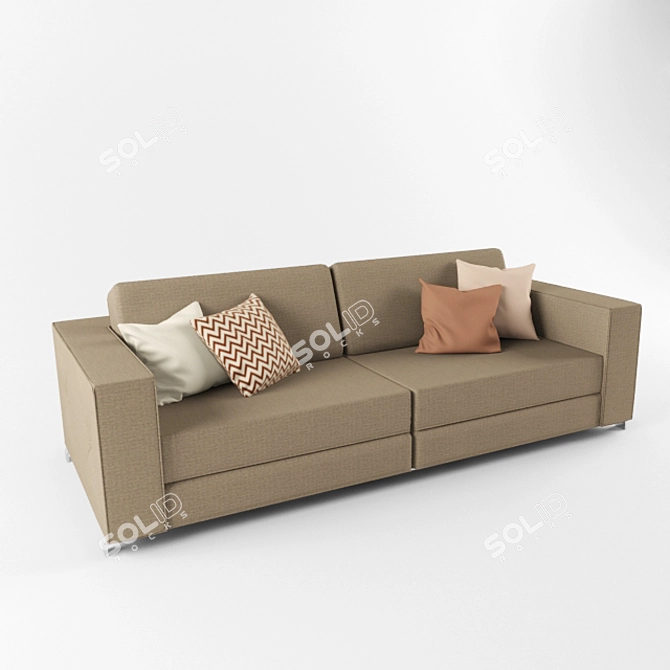Cozy Cushioned Sofa: 2.90x1.30x0.70m 3D model image 1