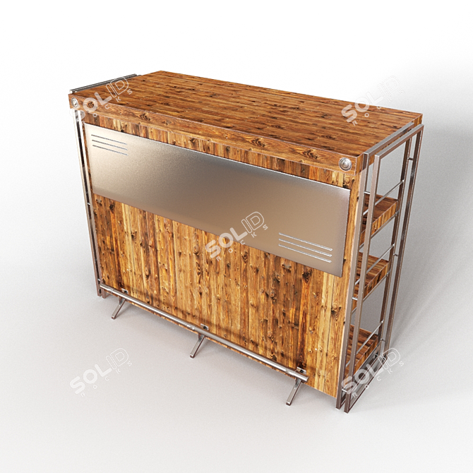 Industrial Style Acacia Wood Bar Counter 3D model image 1