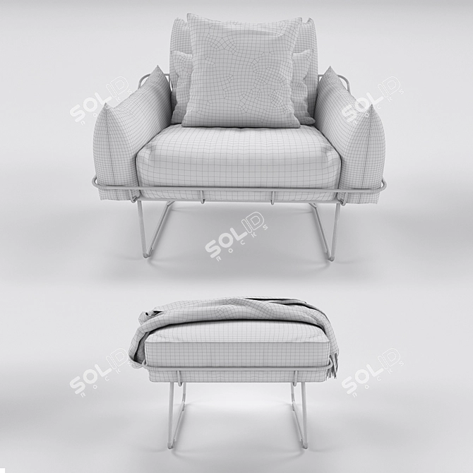 Modern Wireframe Armchair Set | Contemporary Ottoman 3D model image 2