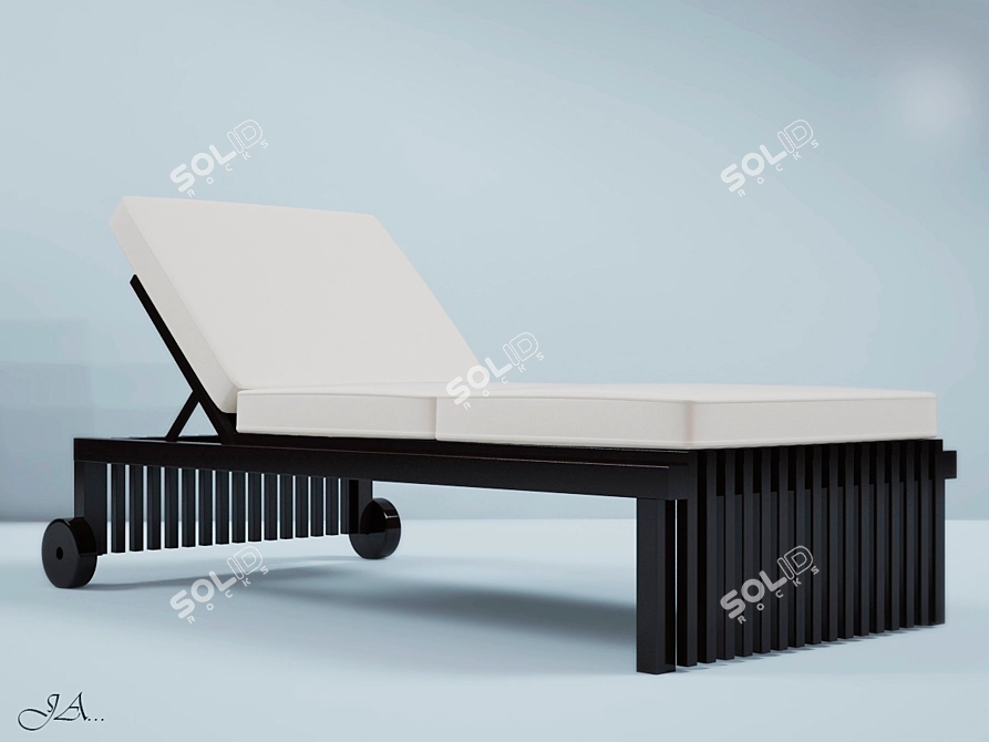 Wooden Beach Lounge with Cushioned Seat - FBX Included 3D model image 1