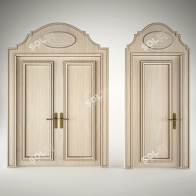 Classic Wooden Doors | 2700mm with Portal 3D model image 1