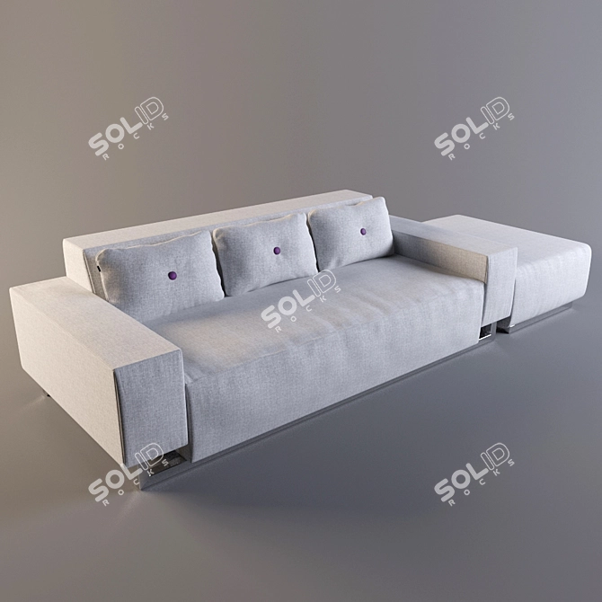 Elegant Divan Set: Sofa&Pouf 3D model image 1