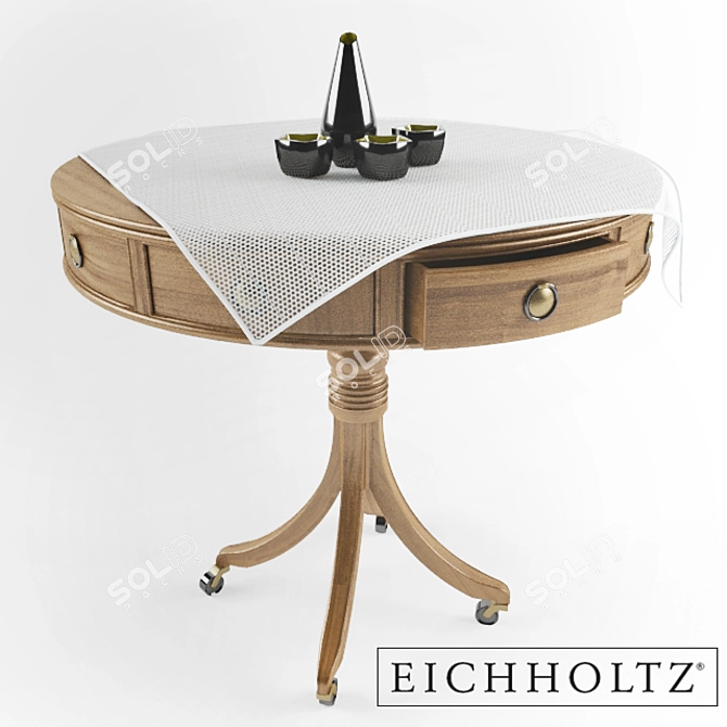 Round Oak Table with Perimeter Drawers 3D model image 1