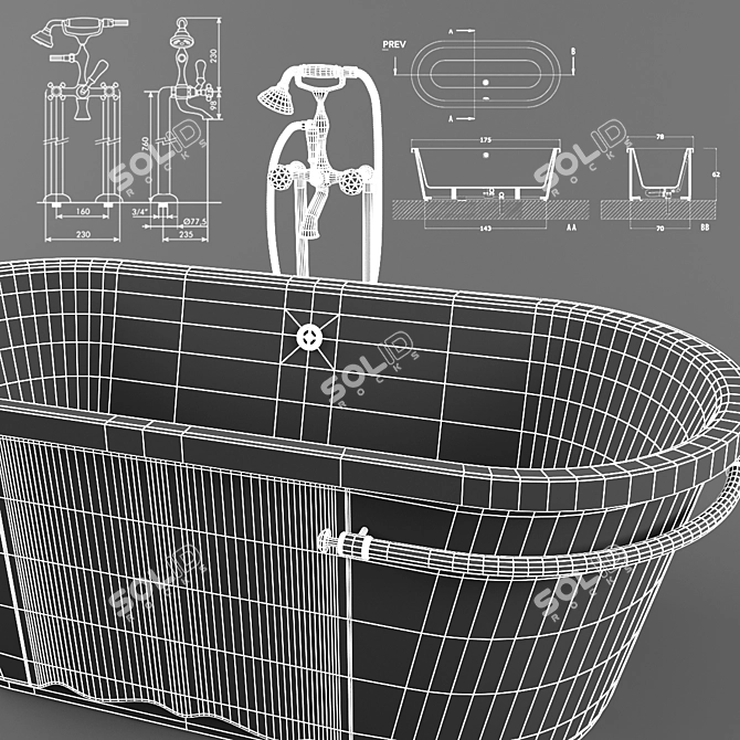 Luxury Diadema Bath with Floor Mixer 3D model image 3