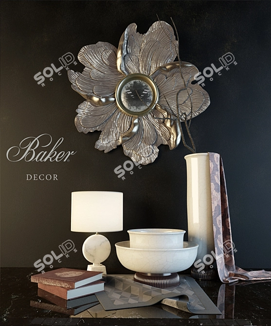 Elegant Petalo Mirror & Blanc Sculpte Lamp 3D model image 1