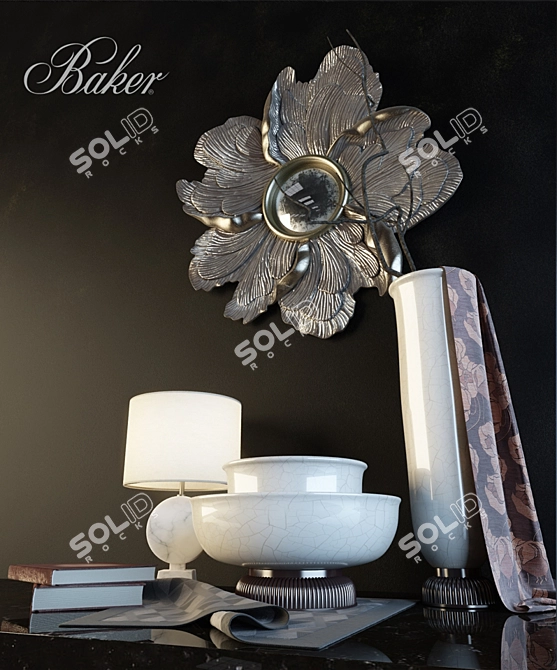 Elegant Petalo Mirror & Blanc Sculpte Lamp 3D model image 2