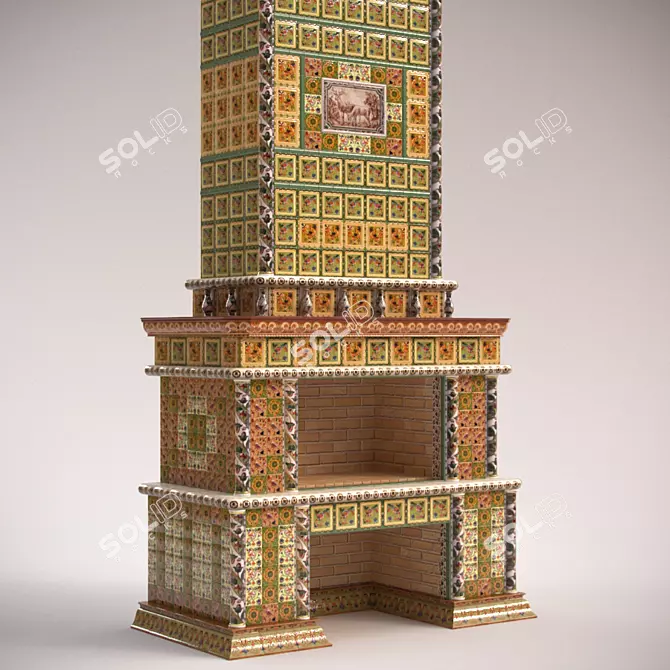 Elegant Tiled Fireplace 3D model image 1