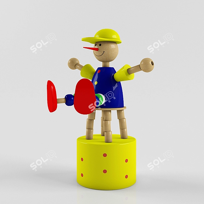 Whimsical Wooden Pinocchio Doll 3D model image 1