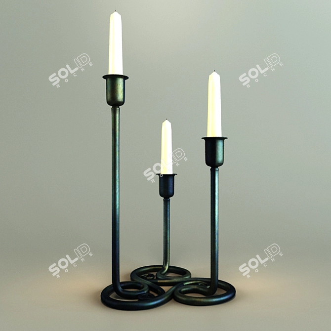 Wrought Scroll Candle Holder 3D model image 1