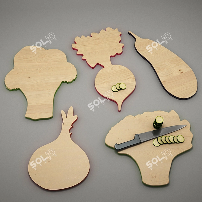 5 Wooden Veggie Cutting Boards 3D model image 2
