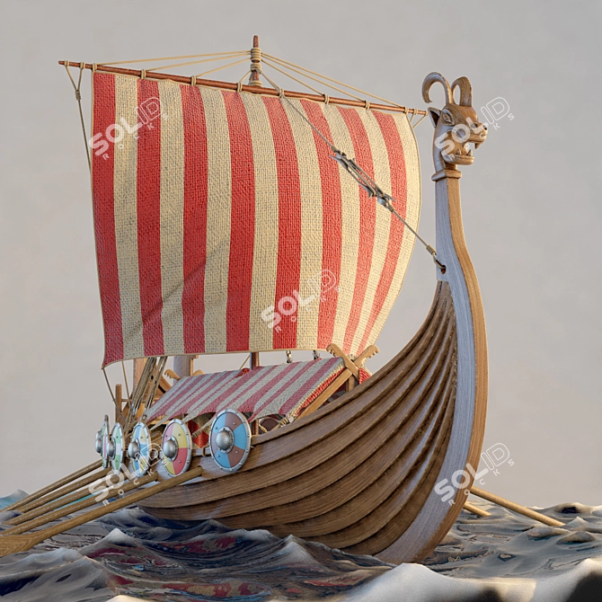 Viking Drakkar Ship Model 3D model image 2