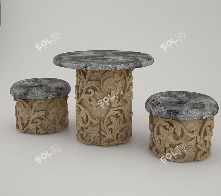 Stone Table Set 3D model image 1