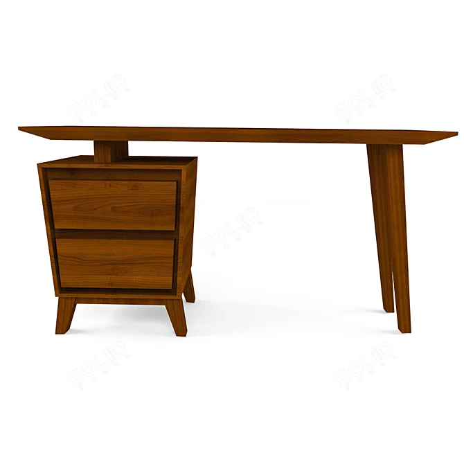 Modern Walnut Wood Desk 3D model image 1
