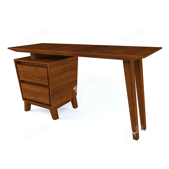 Modern Walnut Wood Desk 3D model image 2