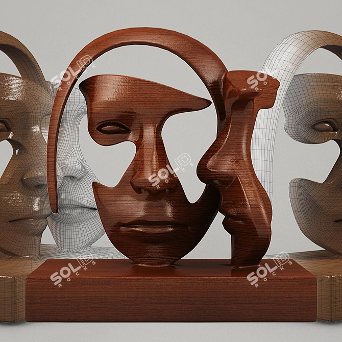 Wooden Dual-Face Statue 3D model image 1