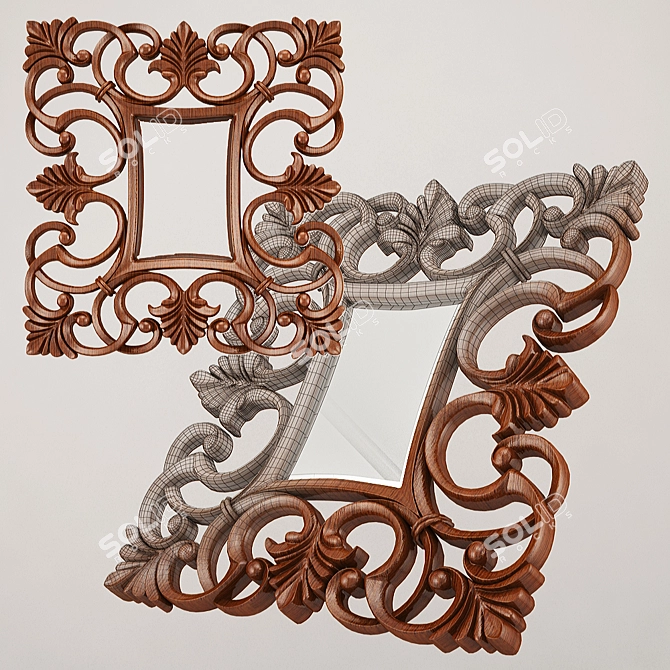 Elegant Carved Mirror Frame 3D model image 1