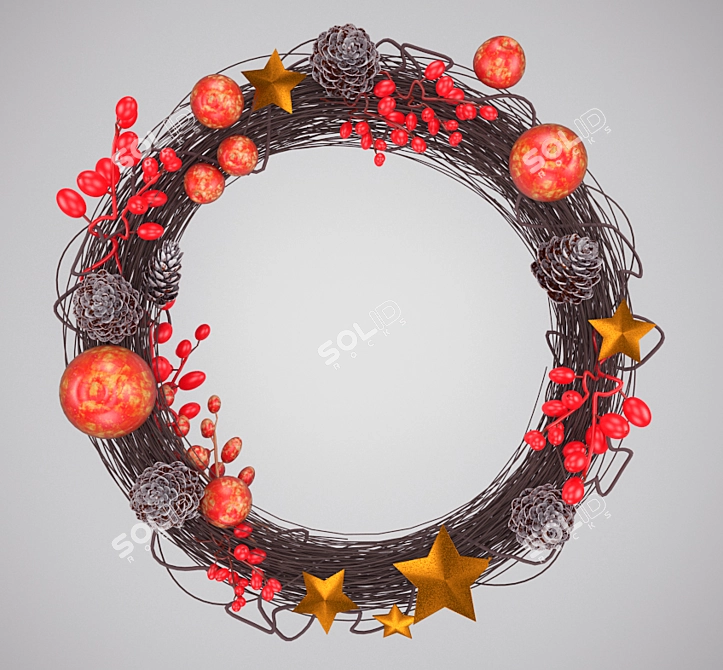 Festive Holiday Wreath 3D model image 1