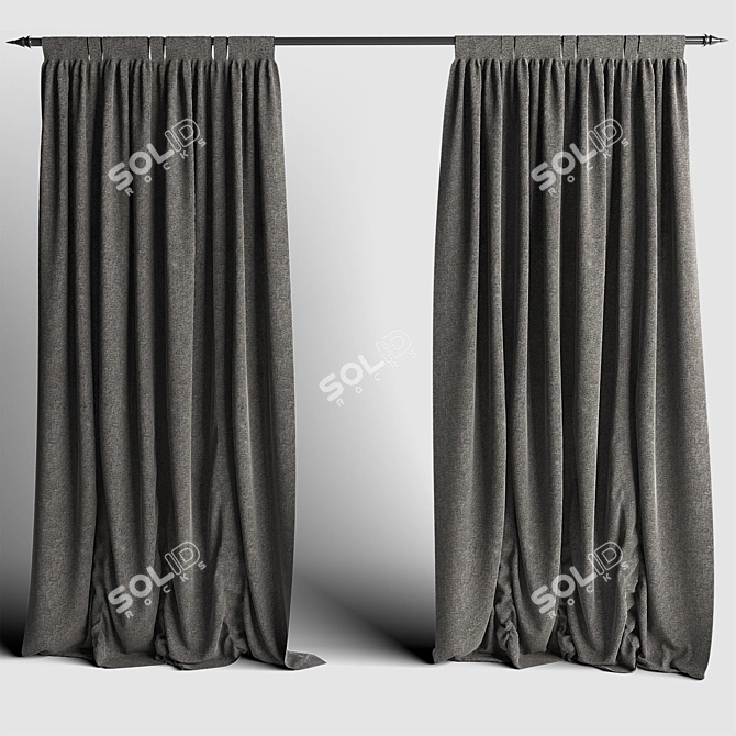 Elegant Gray Curtains 3D model image 1