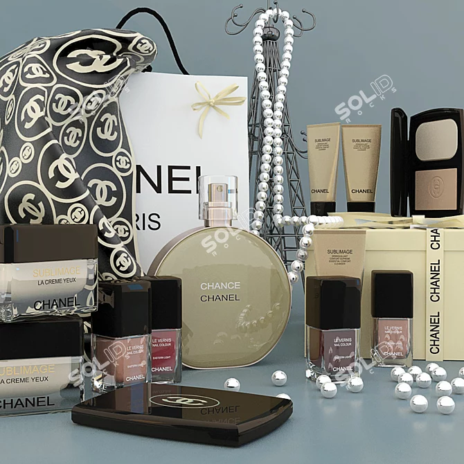 Chic Chanel Decor Set: Perfumes & Cosmetics 3D model image 2