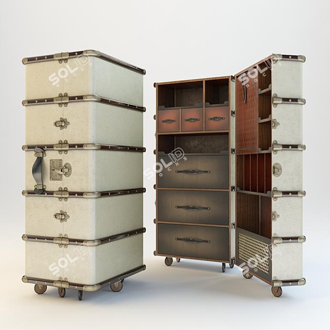 Stateroom Armoire: Vintage Travel Trunk 3D model image 1