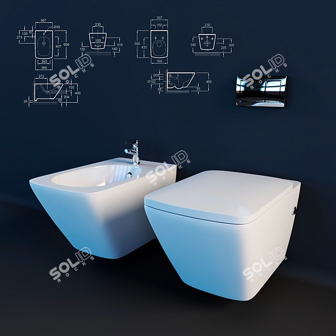 Escale Toilet and Bidet Set 3D model image 1