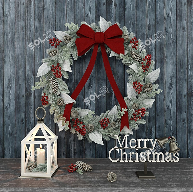 Festive Christmas Wreath Set 3D model image 1