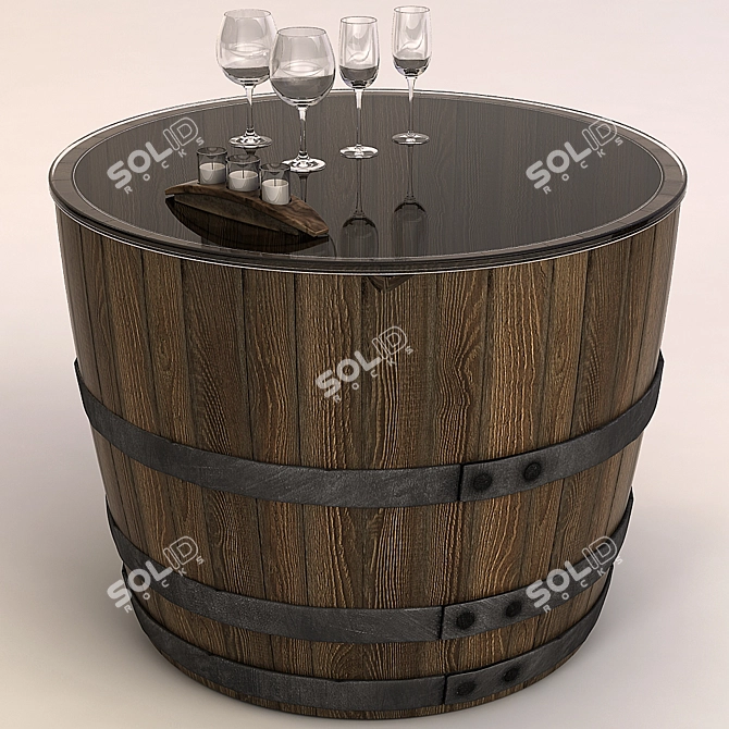 Rustic Wine Barrel Coffee Table 3D model image 1