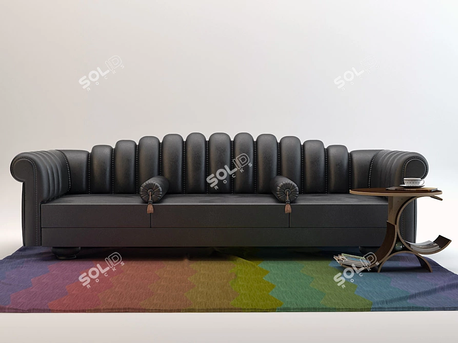 Modern Black Leather Sofa with 3 Circle Table 3D model image 1