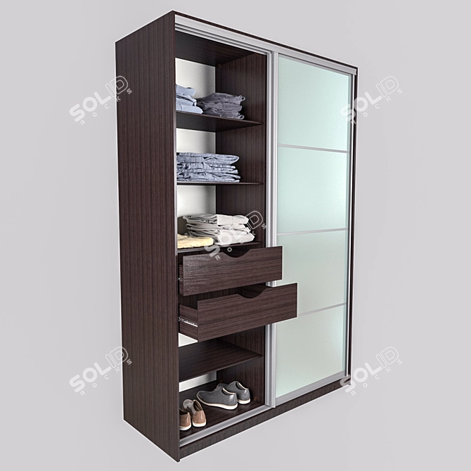 Minimalist Sliding Wardrobe with Matte Mirror Door 3D model image 2