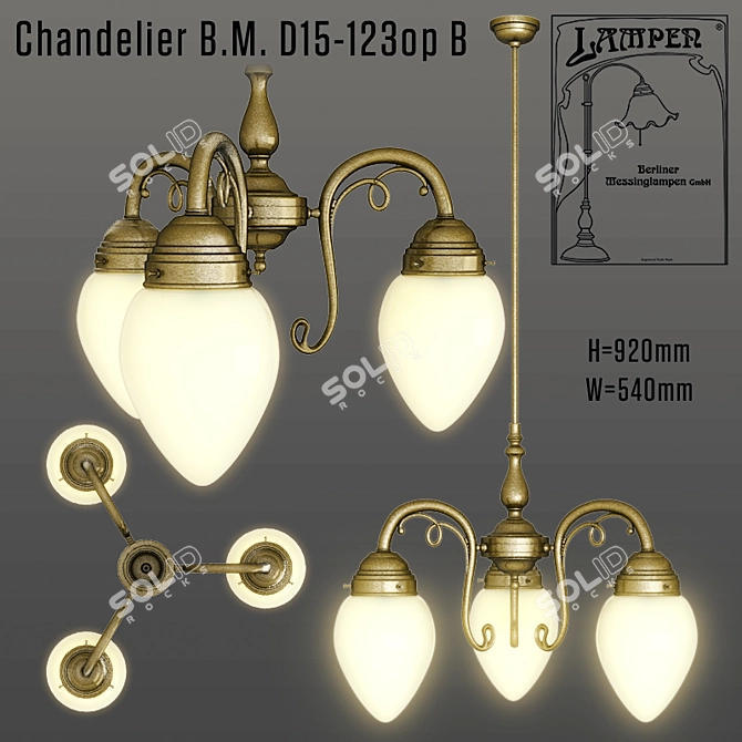 Elegant Berliner Messinglampen Chandelier 3D model image 1