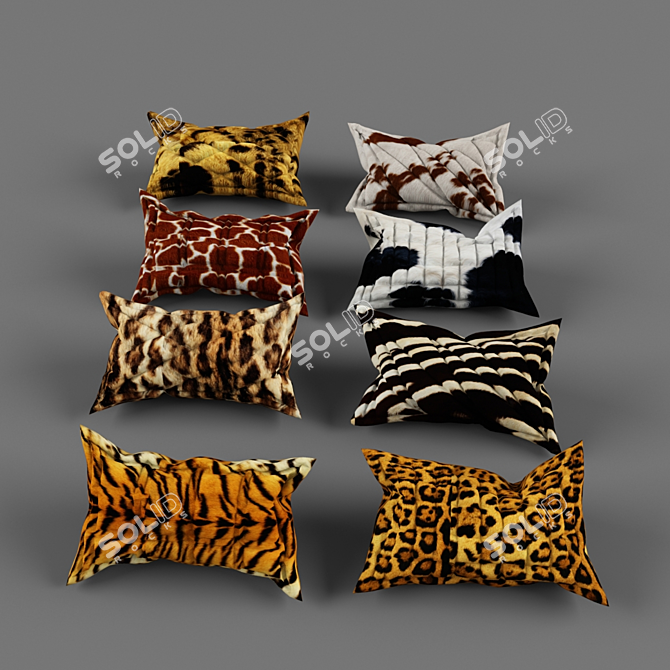Luxury Fur Pillow Set 3D model image 1