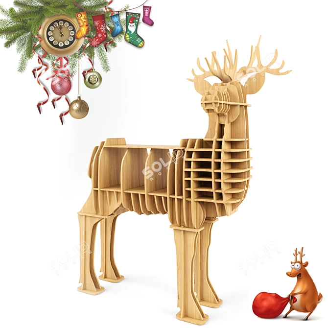 Wooden Deer Shelf 3D model image 1