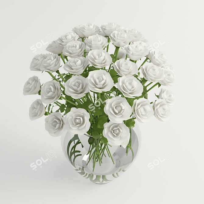 Elegant White Rose Bouquet 3D model image 2