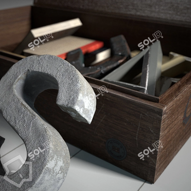 Rustic Wood Box Set: Vintage Letters & Book 3D model image 3