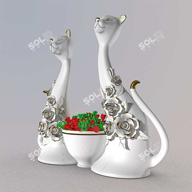 Porcelain Candy-Cat Figurine: Exquisitely Crafted German Design 3D model image 2