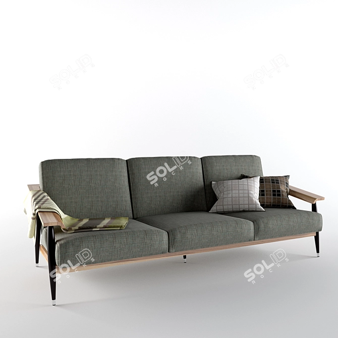 Sleek Dowel 3-Seat Sofa 3D model image 1