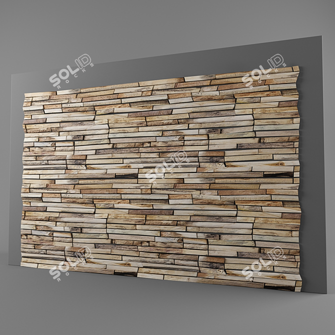 Rustic Wooden Wall Panel 3D model image 1