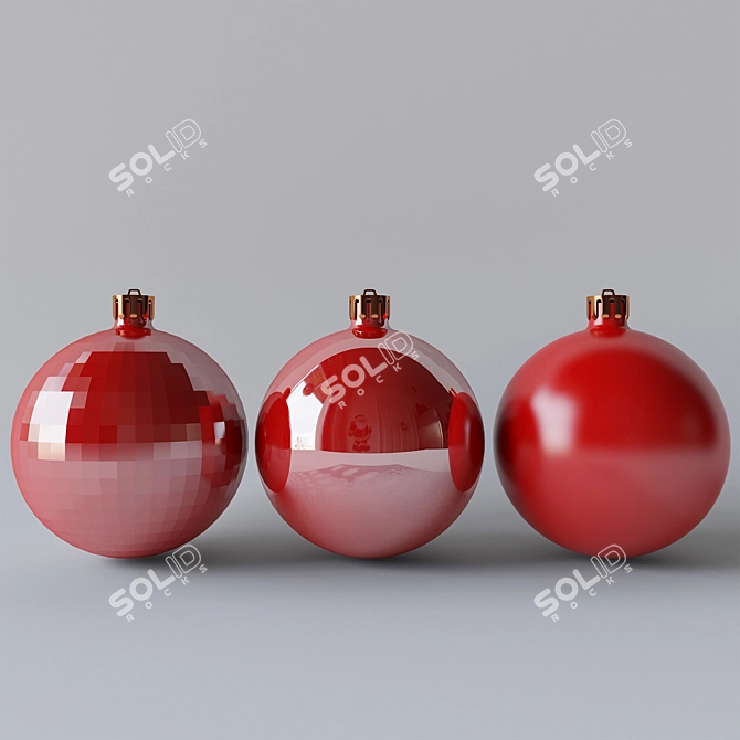 Festive Red Christmas Baubles 3D model image 1