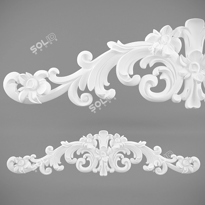 Gilded Floral Gypsum Molding 3D model image 1