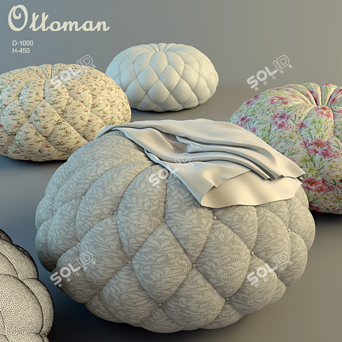 Luxury Ottoman Pouf - Fabric & Leather - 1000mm x 450mm 3D model image 1