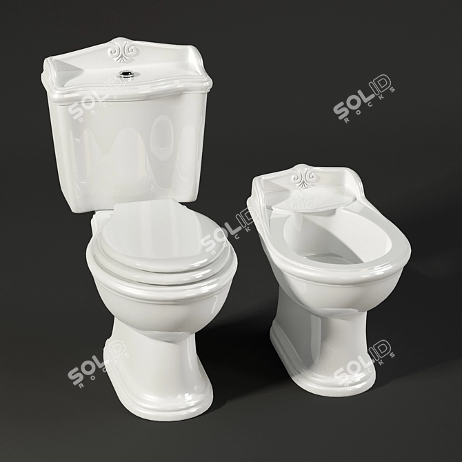 Victorian Style WC & Bidet 3D model image 2