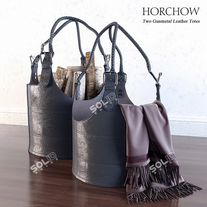 Gunmetal Leather Totes - Set of 2 3D model image 1