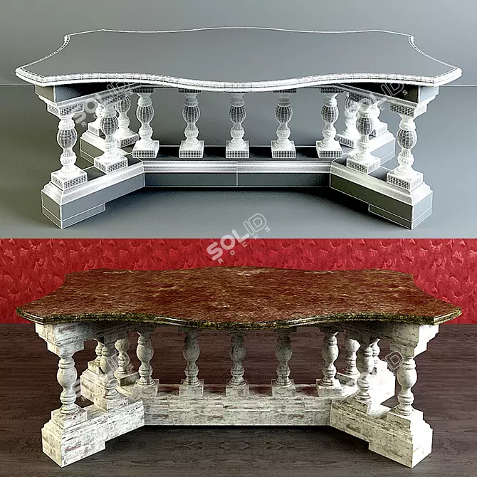 Elegant Granite-Top Baluster Table 3D model image 1